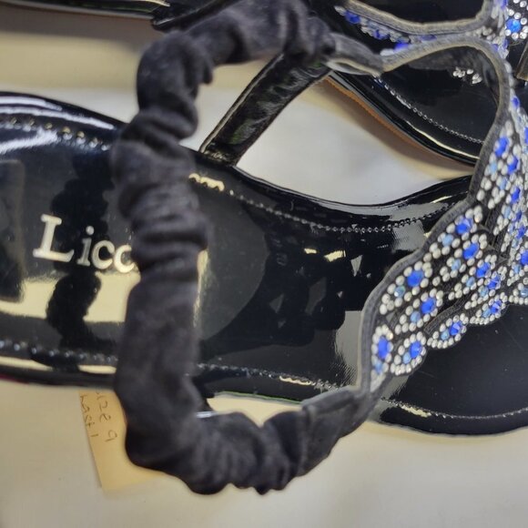 WOMENS Size 9 Blue Silver Black Sandals Peacock Motif Slippers Flats Shoes - NEW - Picture 12 of 13